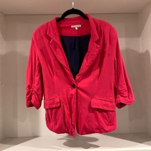 Hot pink cotton casual single-button jacket